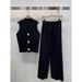 Women's Clothing Contrast Color Large Gold Button Knitted Cardigan Women's Summer Loose Wide Leg Pants Fashionable Two Piece Suit Trendy_ecoleips.com