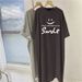 Summer Fashion Trendy Smiley Letter Print Short Sleeve Large Size Women's Loose Long Dress Dress Top_ecoleips.com