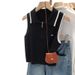 Women's Red Sleeveless Knitted Vest High-End Design Half Zip Collar Summer Outerwear Niche Top_ecoleips.com