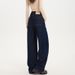Denim Blue Curved Wide-leg Jeans For Women, 2025 Autumn/winter, Fleece-lined, Stylish, Loose-fitting, Slimming,_ecoleips.com