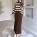 Women's Muslim Knit Solid Color Vest Dress Ribbed Pullover Striped Top Set_ecoleips.com