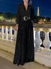 Women's Clothing Long Sleeved Elegant Waist Slimming Deep V Neck Wide Leg Pants Suit Does Not Include A Belt_ecoleips.com