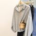 Real Shot Of Solid Color V-neck Polo Shirt, Thin Sweatshirt For Women, Spring And Autumn, Plus Size, Loose Fit, Korean_ecoleips.com