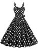 Polka Dot Party Dress Elegant Women Summer Puff Sleeve Square Collar Elastic Waist Vintage Midi Sundress Casual Beach_ecoleips.com