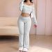 Off-Shoulder Long Sleeve Crop Top & High-Waisted Pants Set – Women's Bodycon Two-Piece Outfit (Summer Streetwear Essentials In Black/Gray/Navy)_ecoleips.com