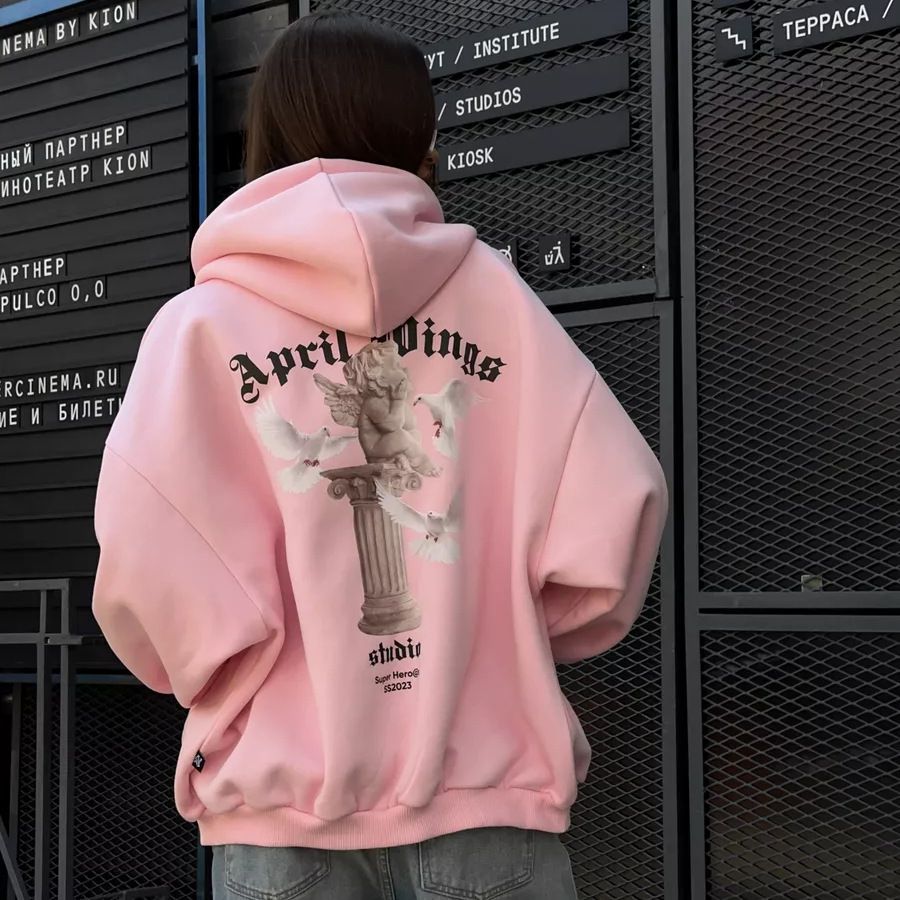 Women's Oversized Zip-Up Hoodie With Back Print - Fall Streetwear Pullover, Sweet & Edgy Style, Comfortable Fleece Lining_ecoleips.com