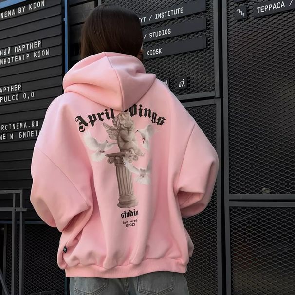 Women's Oversized Zip-Up Hoodie With Back Print - Fall Streetwear Pullover, Sweet & Edgy Style, Comfortable Fleece Lining_ecoleips.com