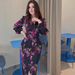 Women's Clothing Slim Fit Maxi Dress V Neck Printed Long Sleeve Elegant Summer New Slit Design Retro Style For Women_ecoleips.com