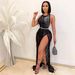 Women's nightclub hot diamond beads mesh sexy tassel dress two-piece suit for women_ecoleips.com