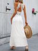 Women's Elegant Solid-color Lace Trim Spaghetti Strap Maxi Dress With Back Zipper And Tie-back Design,Perfect For Vacation Wear._ecoleips.com