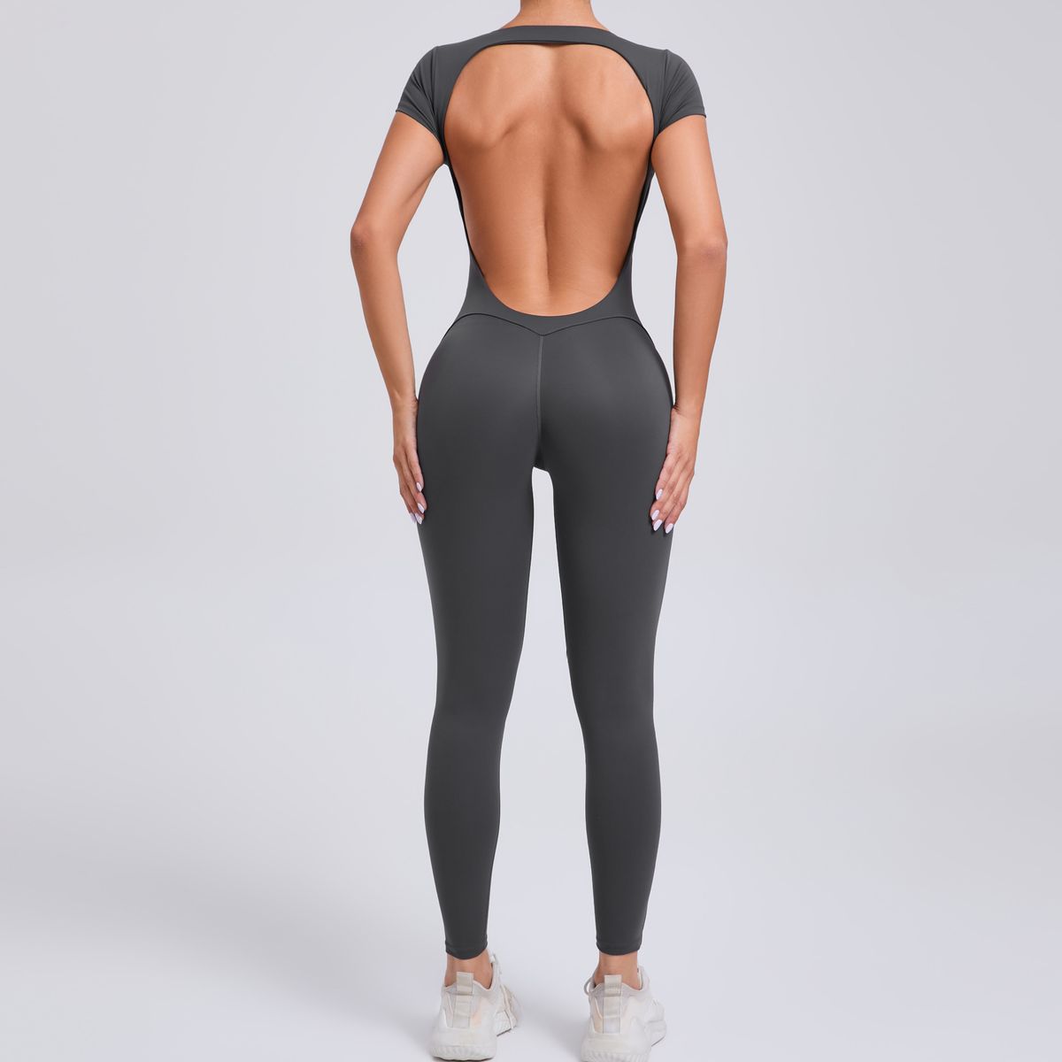 European And American Tight Quick Drying Yoga Jumpsuit One Piece Yoga Clothes Short Sleeved Backless Hip Lifting Sports Fitness Clothes_ecoleips.com