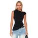 Voya Women's Spring/Summer New Style Sexy Slant Collar Sister Style T-shirt Slant Collar Design Sleeveless Top_ecoleips.com