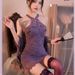 Sexy Lingerie Nightwear New Chinese Nightclub Clothing Bar Uniform Sex Lingerie Spice Girl Purple Lace Hollow Cheongsam Dress_ecoleips.com