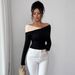 European American Cross-border 2026 Fall/Winter New Style Color-blocked Off-shoulder Top With Irregular Ruffle_ecoleips.com