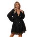 Women's Clothing Plus Size Elegant Party Dress V Neck Sequined Midi Skirt Loose Fit Women's Clothing_ecoleips.com