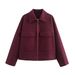Women's Woolen Jacket Large Pocket Multi-colored Zipper Casual Lapel Versatile Loose Coat_ecoleips.com