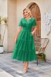 Women's Clothing V Neck Hollow Eyelet Pleated Short Sleeved Long Dress_ecoleips.com