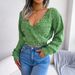 Ins Style Autumn Winter Colorful Cross V-neck Lantern Sleeve Cropped Sweater Women's Fashion_ecoleips.com