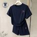 Women's Summer Sports Casual Set Sweet Stylish Loose Fit Short Sleeved Top with Pony Head Embroidered Design_ecoleips.com