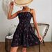 Women's Clothing Floral Print Short Dress American French Resort Style Summer Sundress Waist Cinching Spot_ecoleips.com