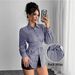 Women's Slimming Long Sleeved Shirt Autumn Striped Fashion Irregular Waist Belt Versatile Clothing Top_ecoleips.com