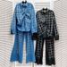 Women's Clothing design heavy diamond plaid denim shirt top loose hot diamond casual jeans suit_ecoleips.com