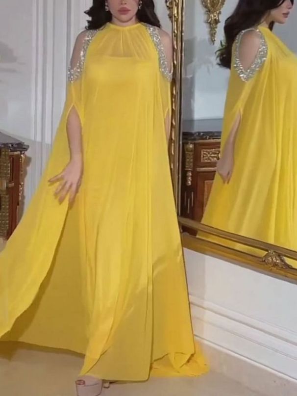 Women's Clothing Elegant Sexy Cloak Sequined Chiffon Banquet Evening Dress Two-Piece Set_ecoleips.com