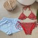 Sexy Red & White Striped Bikini Set - High Elasticity Beachwear For Women, Breathable Swimwear With Removable Pads, Perfect For Pool Party & Vacation_ecoleips.com