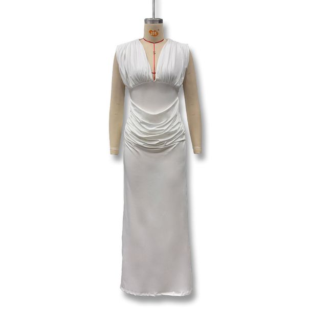 Women's Sexy Deep V Neck Sleeveless Dress American Style Slim Fit Pleated Waist Bodycon Hot Girl New Export_ecoleips.com