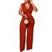 Women's clothing new style elegant suit collar waist chain loose wide leg jumpsuit_ecoleips.com