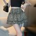 American Style Sexy Leopard Print Double Layer Cake For Women 2025 Summer Elastic High Waist Slimming Puffy A-line Short_ecoleips.com