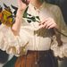 "Caramel Latte" French Retro Hepburn High-Waisted Tie-Waist Flared Midi Women's Half Skirt Shirt Set For Autumn_ecoleips.com