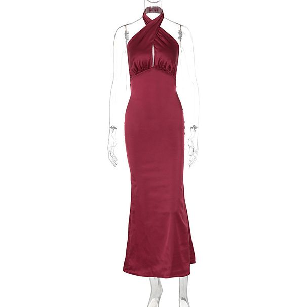 Elegant Backless Strappy Satin Dress For Women - Summer Slim Fit Sleeveless Party Dress With Adjustable Ties_ecoleips.com