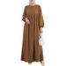 Verve 2025 New Muslim Women's Fashion Casual Bubble Sleeve Simple Loose Solid Color Dress_ecoleips.com