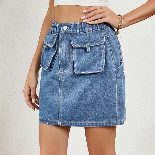 Women's Clothing Spring And Summer New Washed Elastic Waist Denim Short Skirt Skirt_ecoleips.com