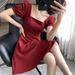 Summer New Retro Hepburn Style Little Black Dress for plus Size Women Slimming Waist Square Neck Women's Clothing Export_ecoleips.com