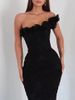 Womens Fashion Solid Slim Bodycon Long Dress Black Sexy Skew Collar Flower Hollow Party Dress Summer One Shoulder Backless Dress_ecoleips.com