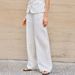 Women's 100% Linen High-Waisted Wide-Leg Trousers - Breathable Straight-Leg Pants For Elegant Commute & Casual Wear (White, Natural, Black)_ecoleips.com