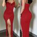 Women's Clothing Beaded Splicing Suspenders Powdered Slit Dress_ecoleips.com