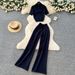 Women's Slim Fit Two Piece Set Summer Commuter Friendly High Waisted Top With Short Sleeves And Slightly Flared Pants Versatile Fashionable Suit_ecoleips.com