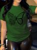 European And American Cross-border Foreign Trade Clothing, Simple Butterfly Round-neck Printed Women's Short-sleeve_ecoleips.com