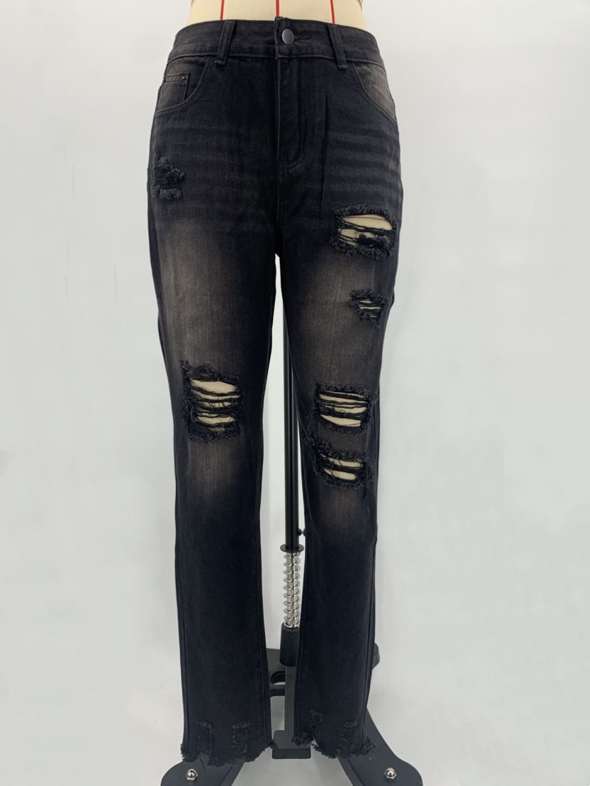 Women's Slim Fit Ripped Straight Leg Jeans – Distressed White Denim Pants With Stretch Comfort_ecoleips.com