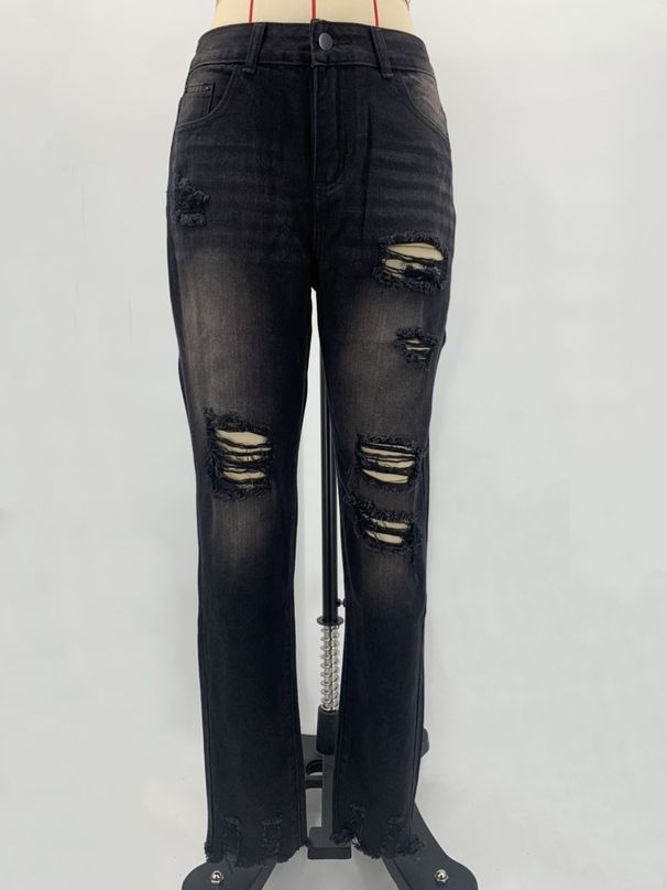 Women's Slim Fit Ripped Straight Leg Jeans – Distressed White Denim Pants With Stretch Comfort_ecoleips.com
