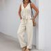 Summer Casual Lace Up Jumpsuit For Cross Border Trade, Europe And America Sleeveless V Neck Striped Jumpsuit For Women_ecoleips.com