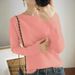 Women's Long Sleeve Knit Top - Classic Round Neck Stretchable Basic Shirt In Black/White/Sky Blue/Peach (S/M/L/Xl)_ecoleips.com