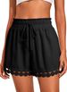 Women's Fashion Lace Trim Casual Loose Tie Waist Shorts Spring/Summer Beach Solid Color Style Bottoms_ecoleips.com