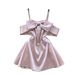 Women's Clothing Elegant Satin Party Dress With Bow Detail - Off Shoulder A-Line Mini Dress For Women_ecoleips.com