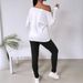 Women’s Clothing Spring and Summer New Casual Contrast Off shoulder Denim Butterfly Decorated Long sleeved Top Color blocked Pants Two piece Set_ecoleips.com