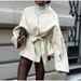Elegant V-Neck Long-Sleeve Jacket For Women - Oversized Fit, Soft Polyester Blend, 3d Floral Print, Princess Style Lightweight Outerwear (Ivory)_ecoleips.com