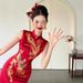 Elegant Wine Red Cheongsam Toast Dress Chinese Style Bridal Engagement Wedding Banquet Gown New 2026 Style for Women_ecoleips.com
